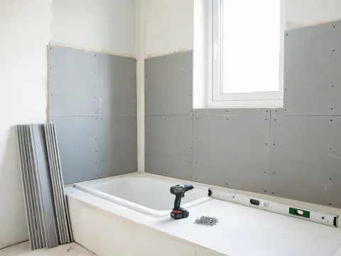 Interior wet-area board installation