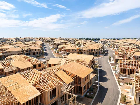 Roof sheathing installation on production homes